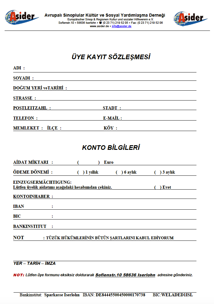 Üyelik Sözlesmesi
