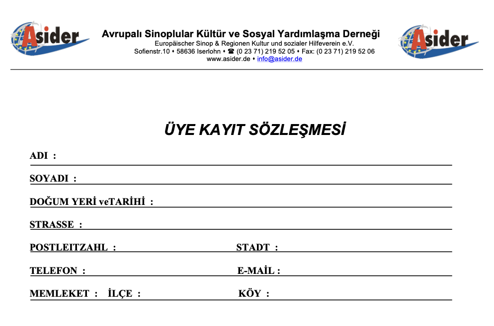 ASIDER Anmeldeformular